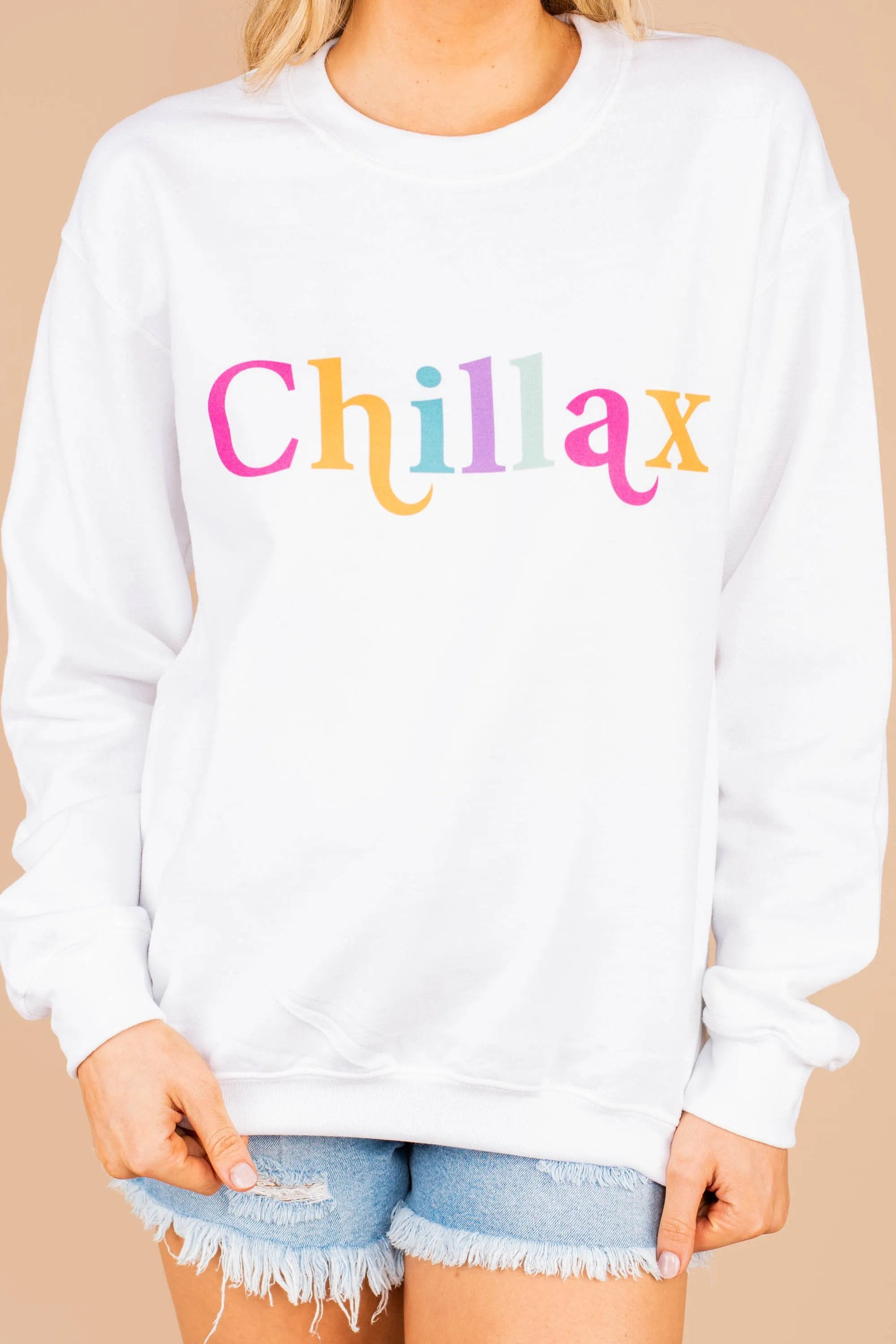 Just Chillax White Graphic Sweatshirt