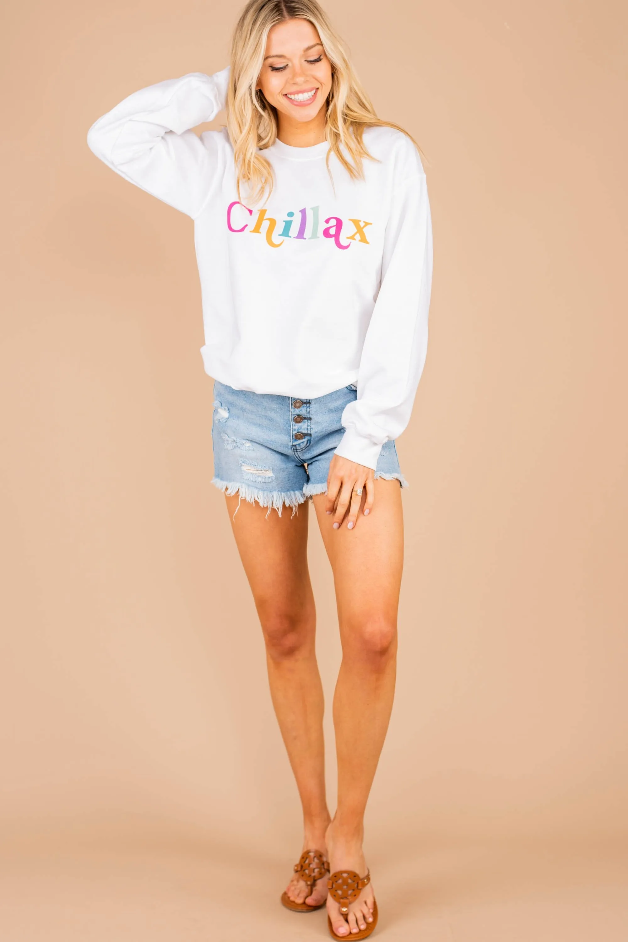 Just Chillax White Graphic Sweatshirt