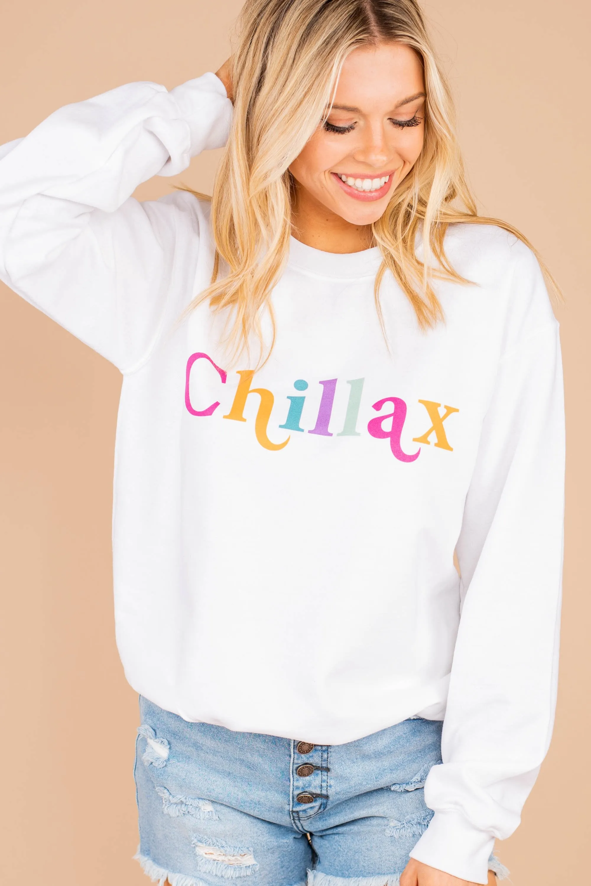 Just Chillax White Graphic Sweatshirt