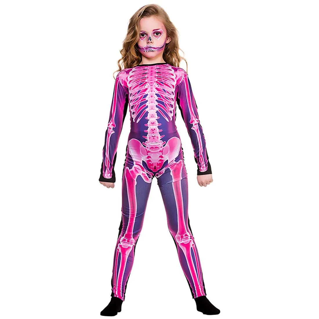 Kids X-Ray Jumpsuit Pink Skeleton Purple Fancy Dress Costume