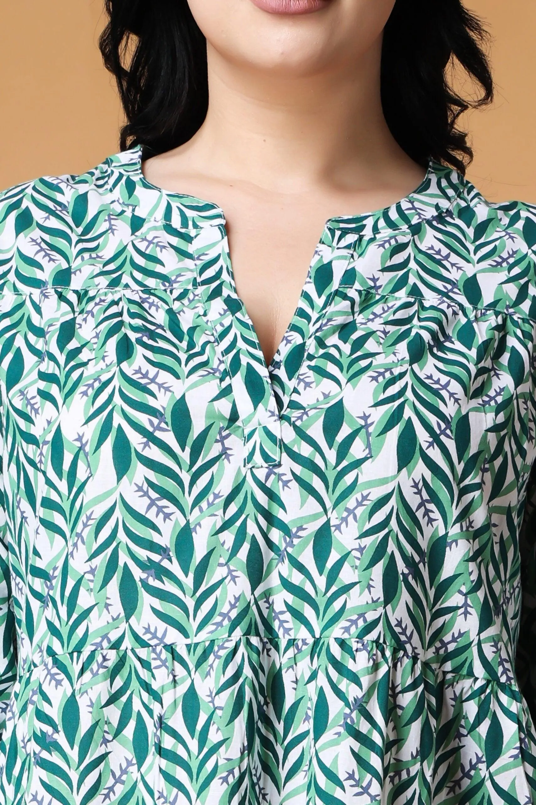 Leaves Printed Flared Dress