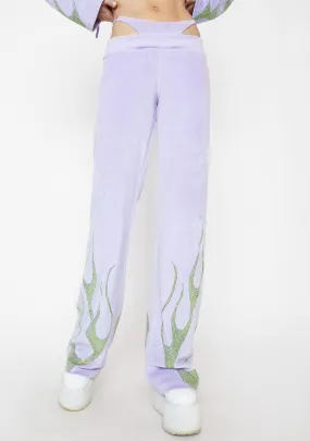 Lilac Flame Velour Track Pants