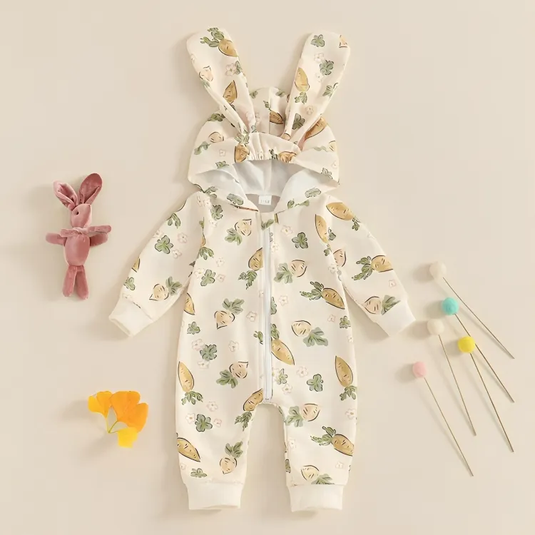 Long Sleeve Zipper Easter Baby Jumpsuit