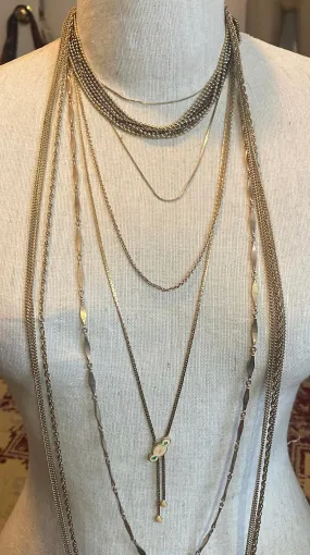 Lot of Gold Tone Metal Chain Link Layering Long Necklaces Multistrand