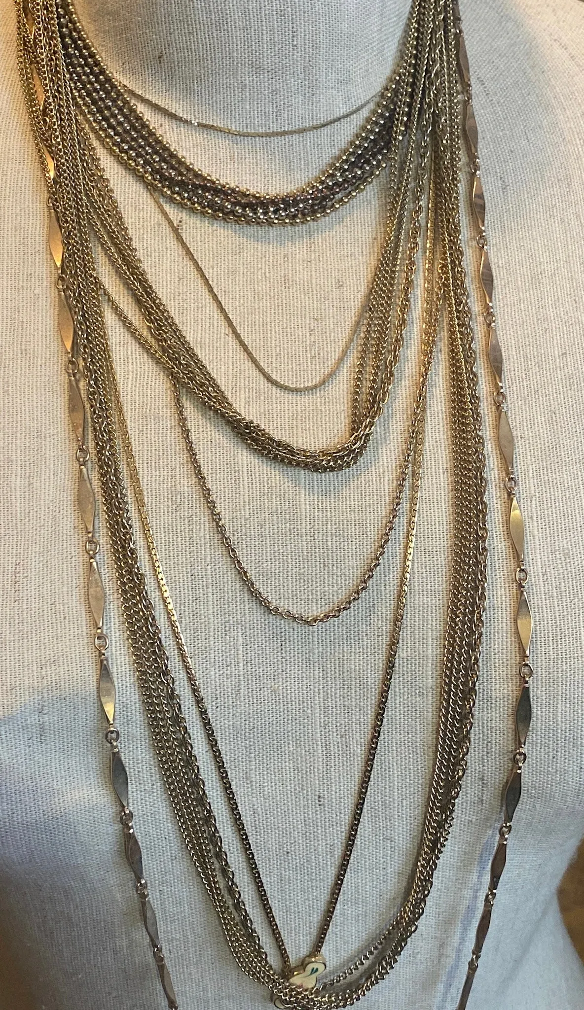 Lot of Gold Tone Metal Chain Link Layering Long Necklaces Multistrand