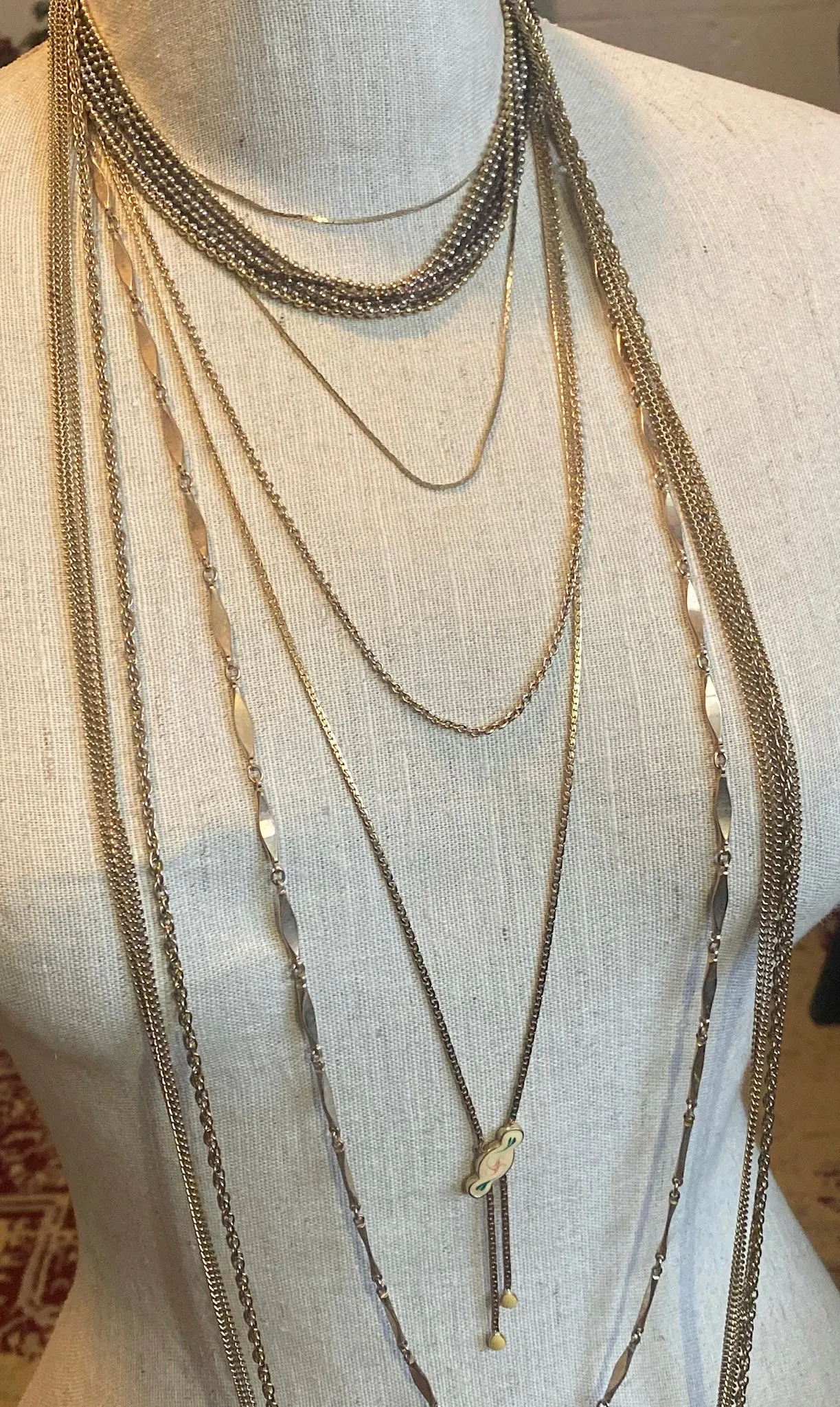 Lot of Gold Tone Metal Chain Link Layering Long Necklaces Multistrand