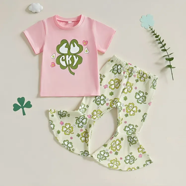 Lucky Pink Tee Flared Pants Toddler Set