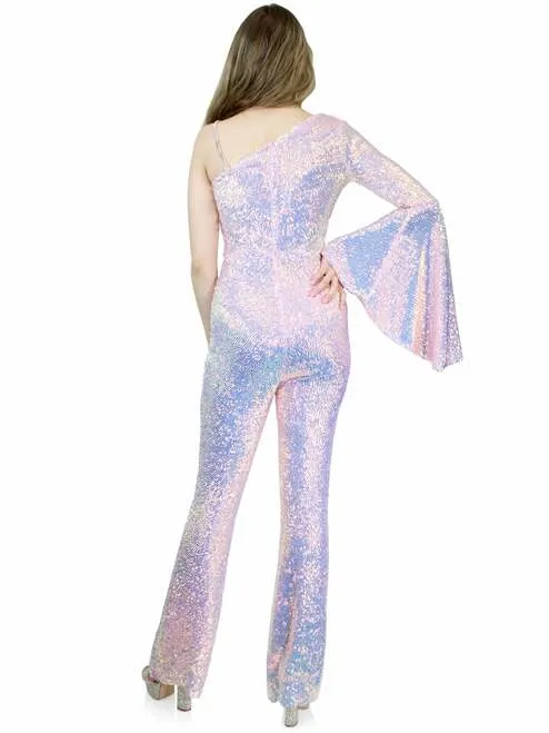 Marc Defang 8004 Sequin Bell Sleeve Pageant Jumpsuit Overskirt Fun Fashion