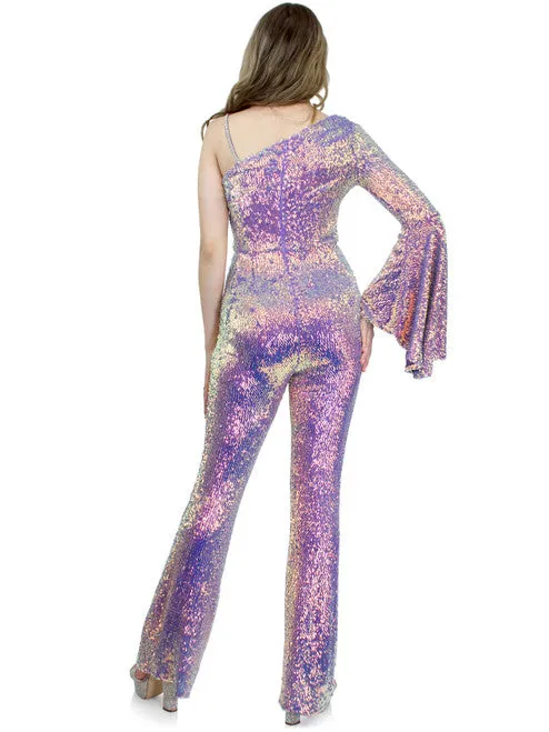 Marc Defang 8004 Sequin Bell Sleeve Pageant Jumpsuit Overskirt Fun Fashion