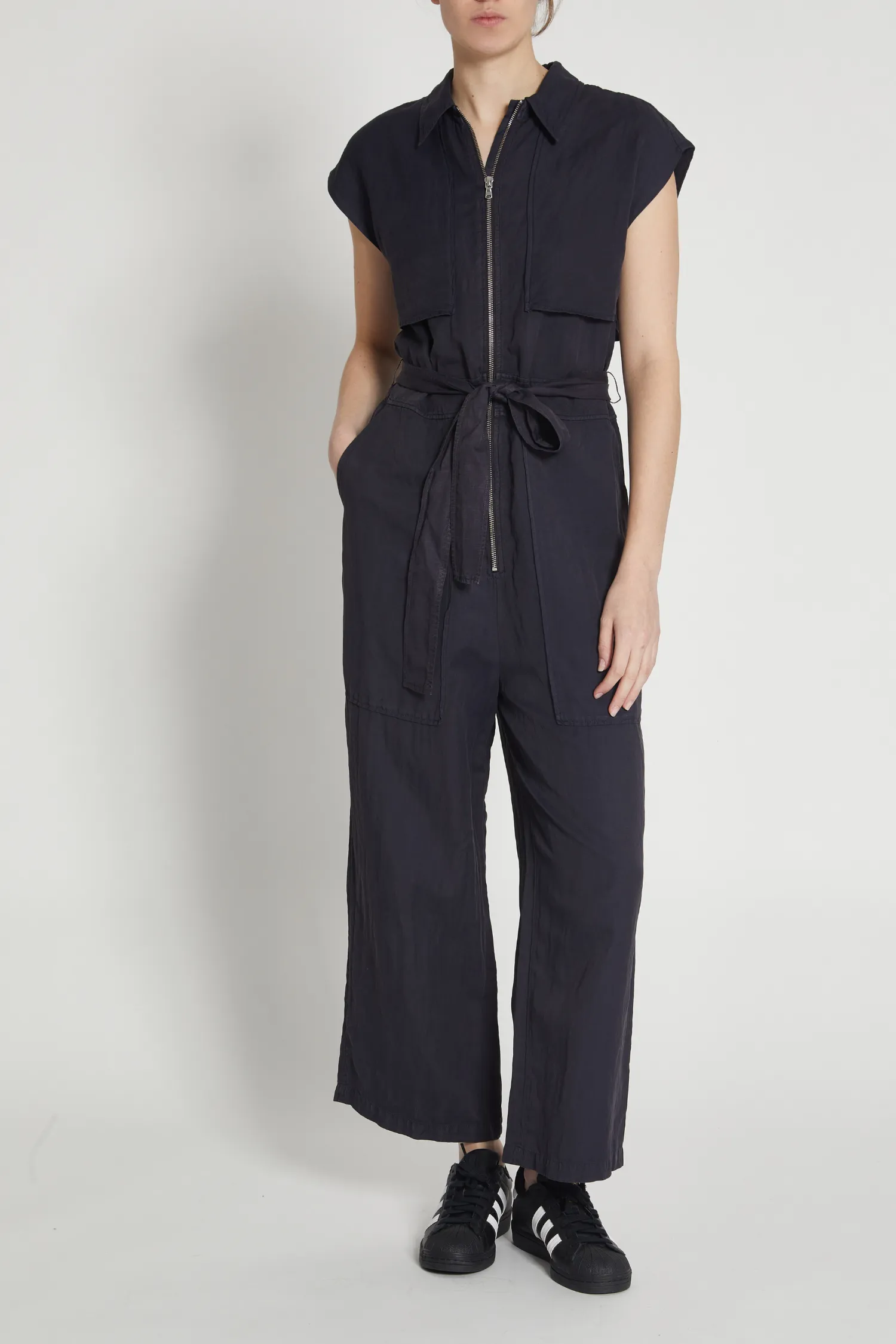 Maxine Short Sleeve Cargo Jumpsuit, Licorice Black