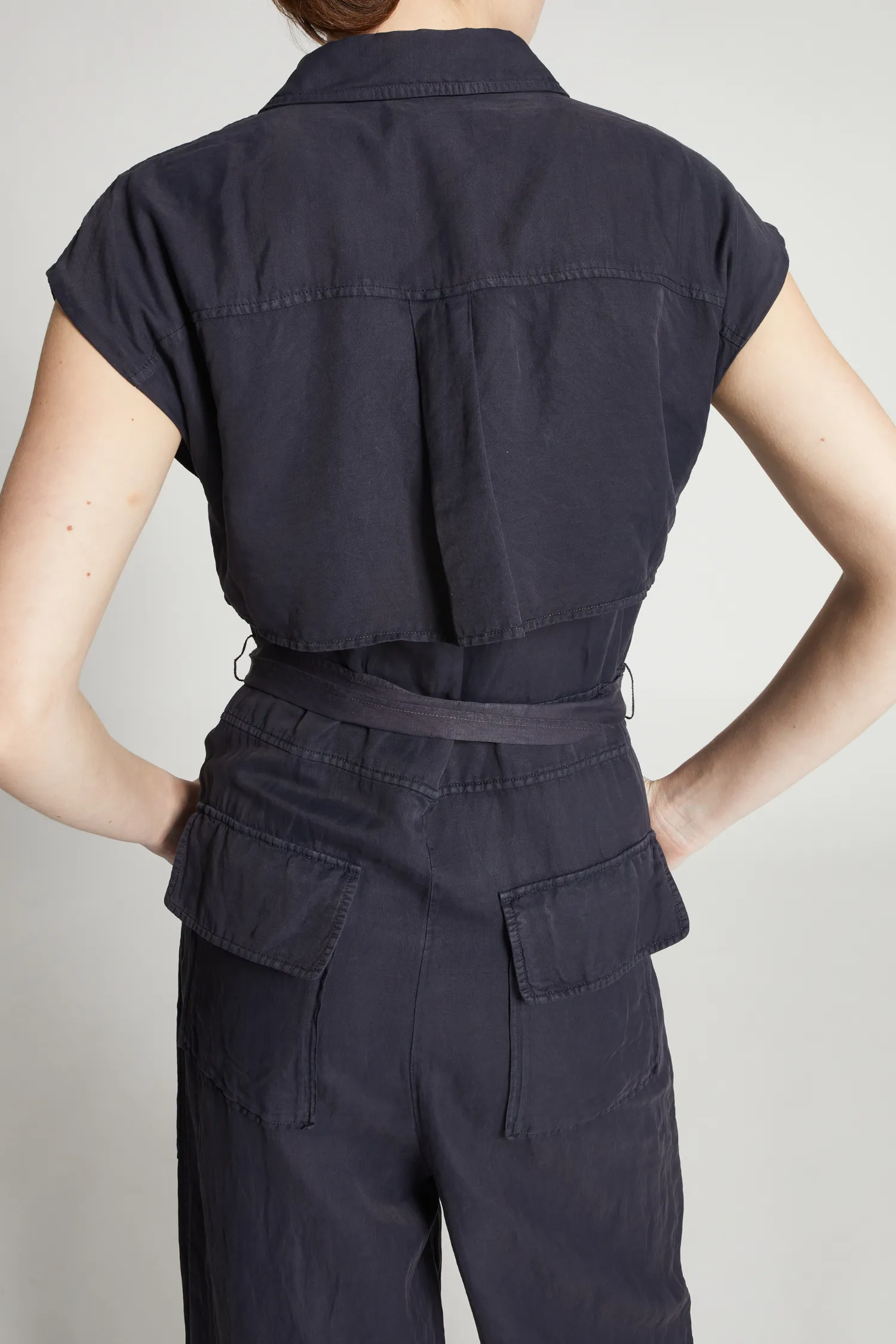 Maxine Short Sleeve Cargo Jumpsuit, Licorice Black