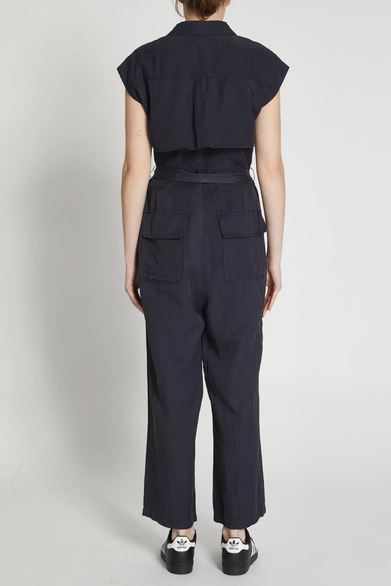 Maxine Short Sleeve Cargo Jumpsuit, Licorice Black