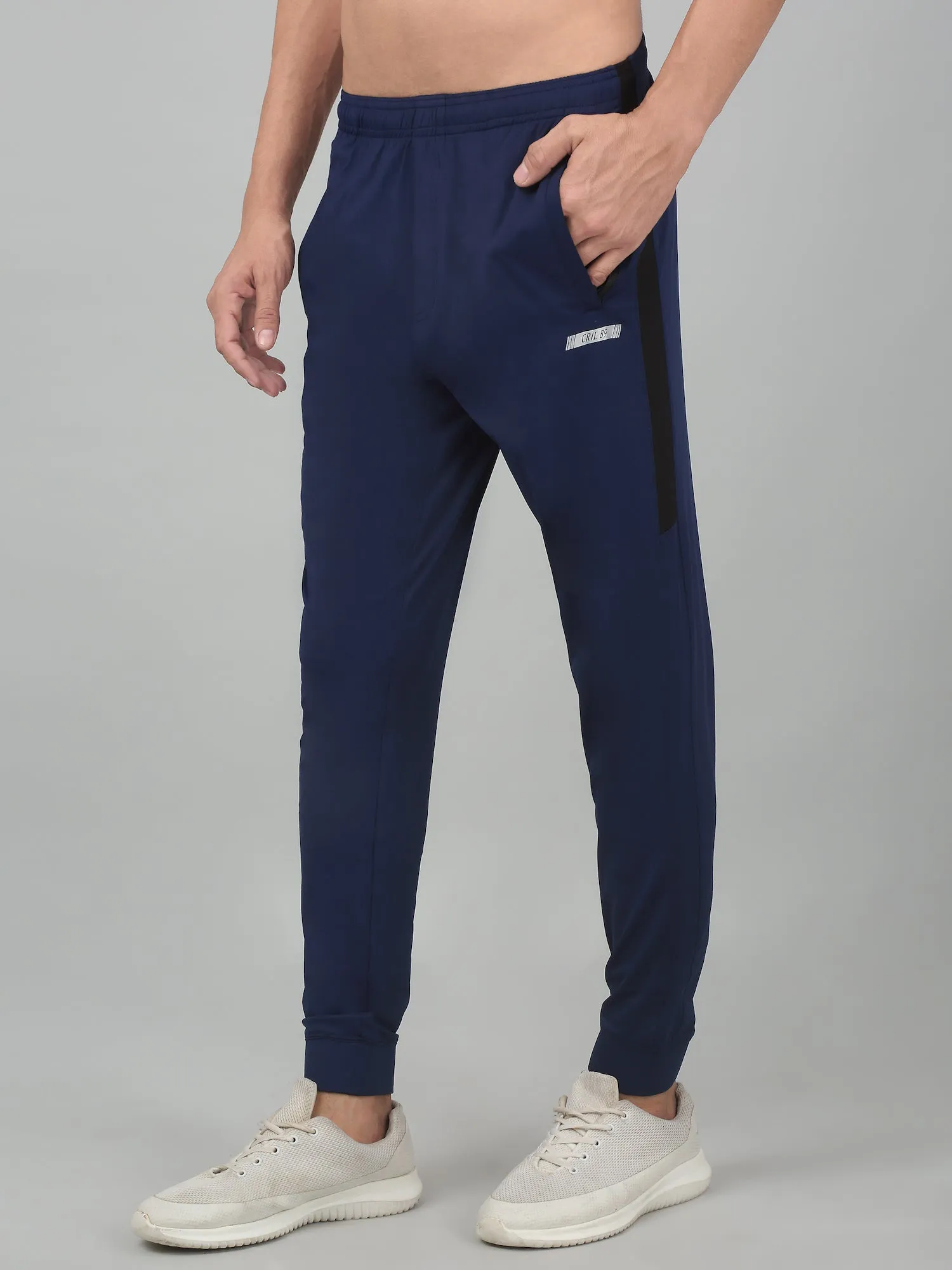 Men's Blue Soild Stretchable Track Pant