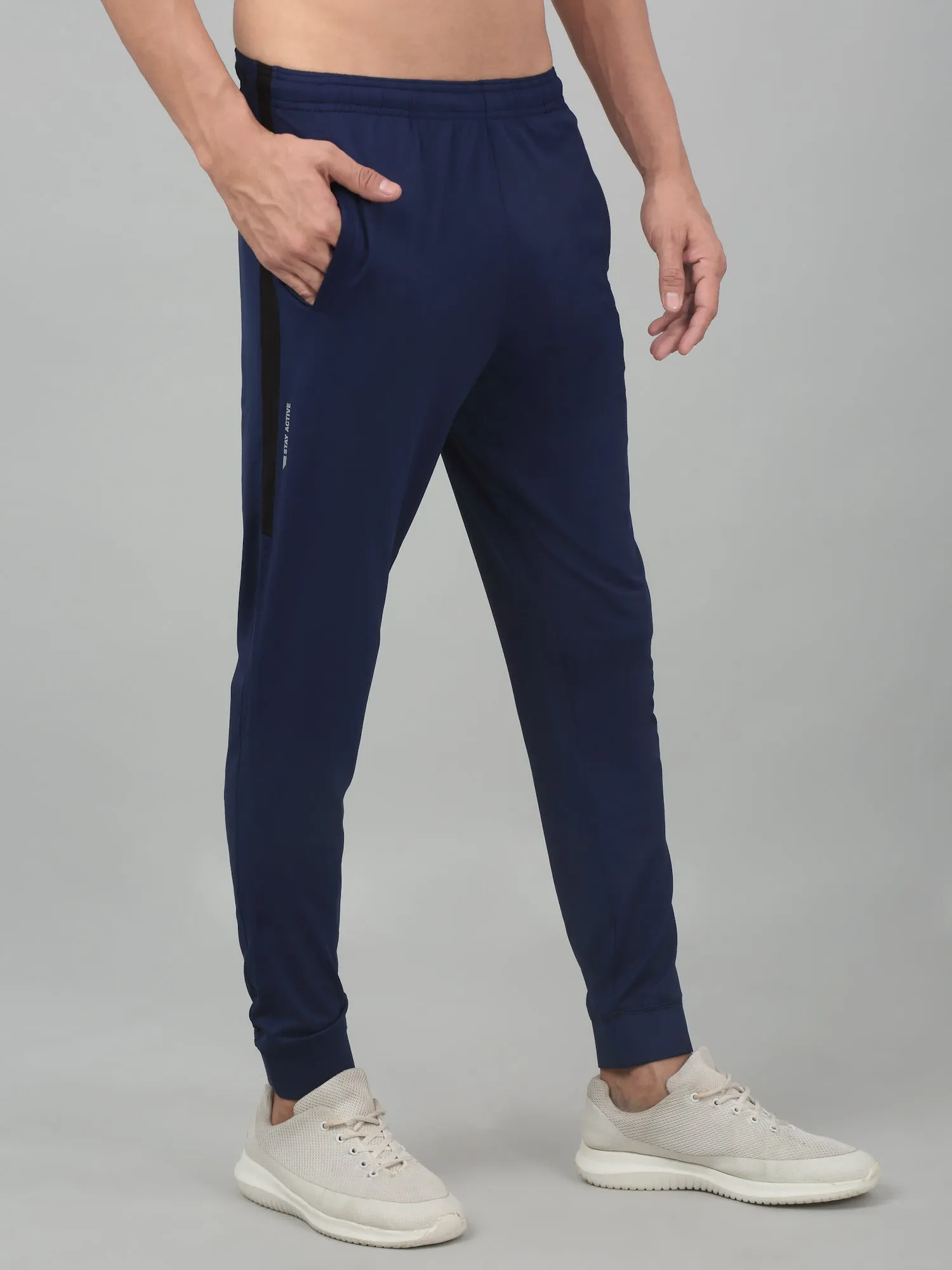 Men's Blue Soild Stretchable Track Pant