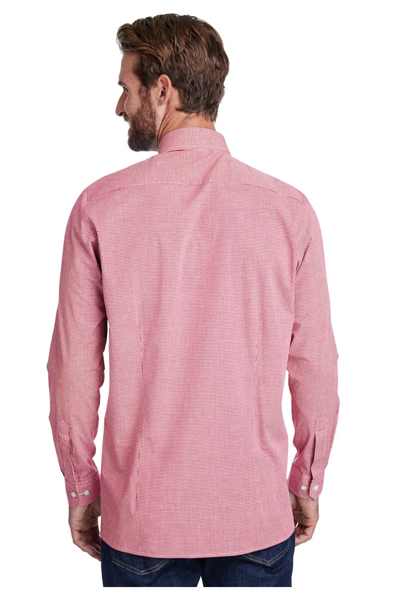 Men's Microcheck Long Sleeve Cotton Shirt (Red / White)