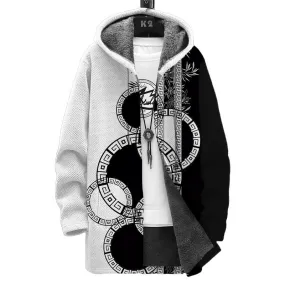 Men's Printed Hooded Two-Pocket Plush Thickened Long-Sleeved Cardigan Jacket 80467800L