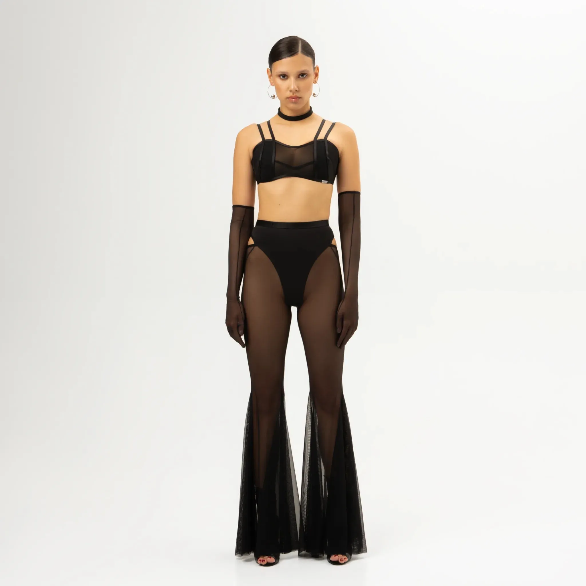 Mesh Flared Pants Black Candy