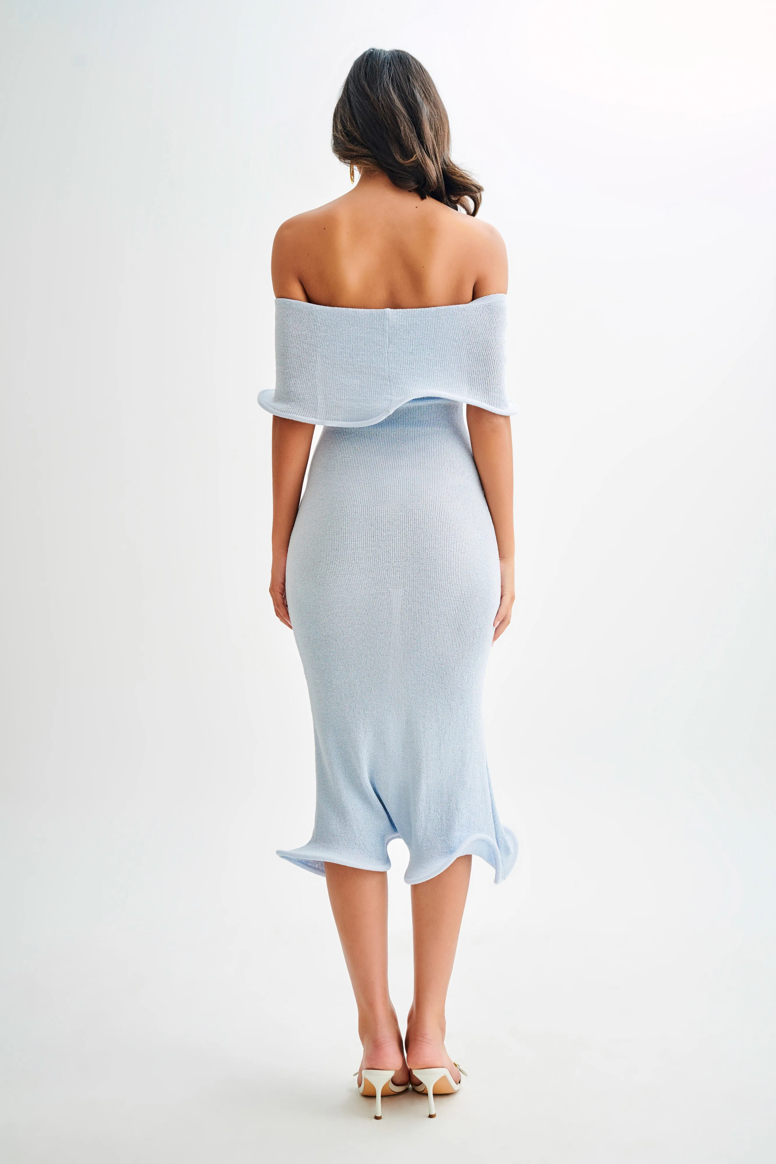 Molly Off Shoulder Knit Midi Dress - Sky Blue