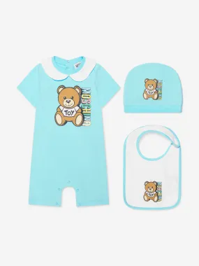 Moschino Baby Boys Romper Gift Set (3 Piece) in Blue