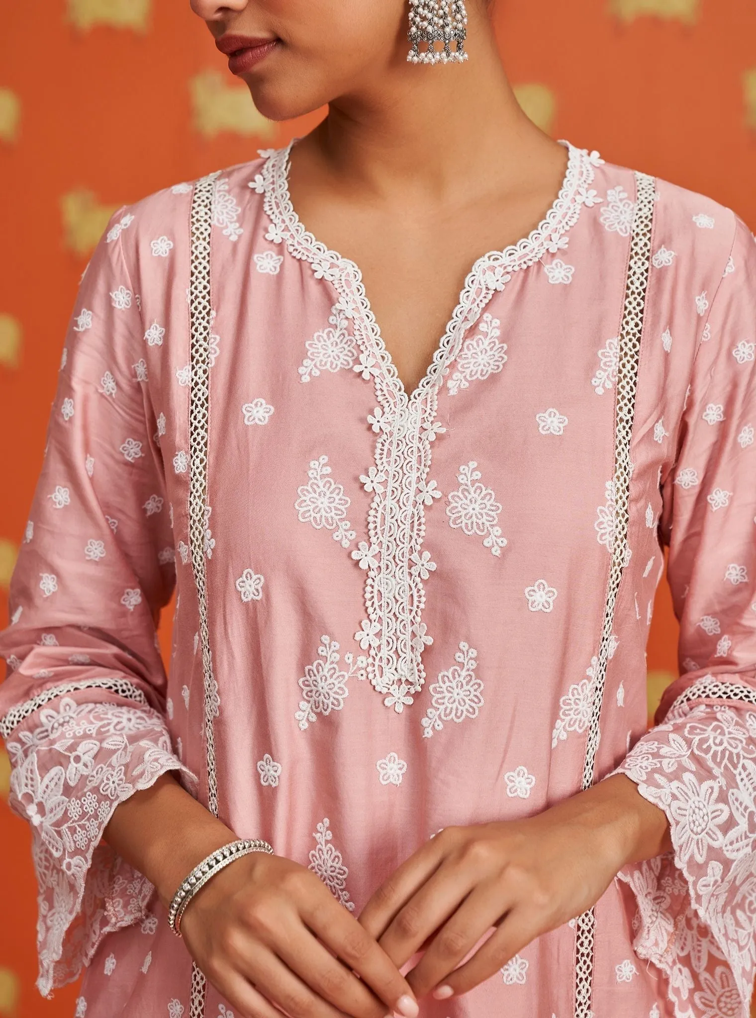 Mulmul Pima Satin Piti Pink Kurta With Mulmul Pima Satin Piti Pink Pant