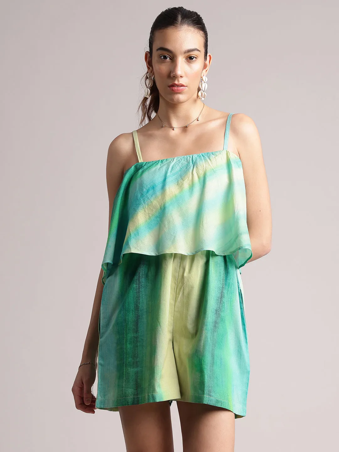 Multicolor Cotton Abstract Layered Jumpsuit