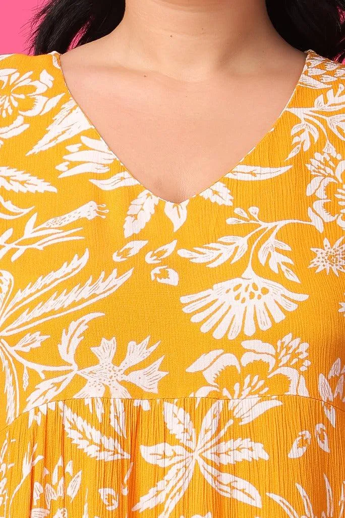 Mustard & White Floral Printed Dress