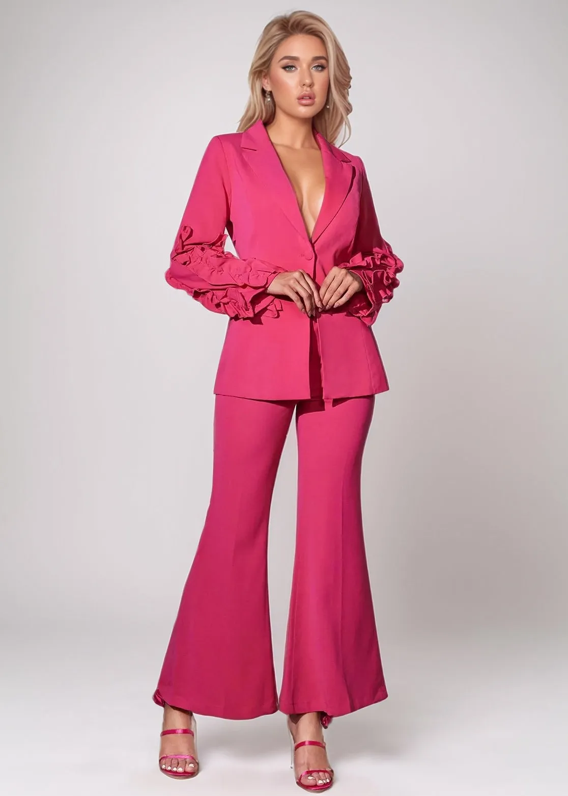 Nancy Ruffled Sleeve Pants Suit