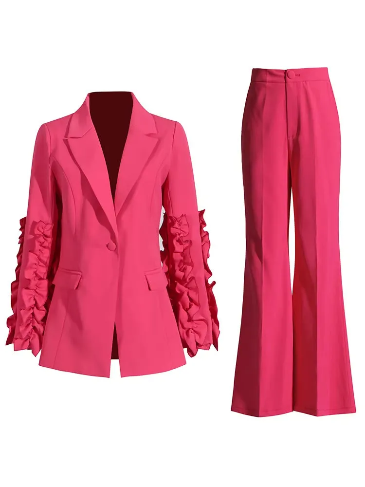 Nancy Ruffled Sleeve Pants Suit