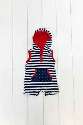 Navy & White Stripe Hooded Romper