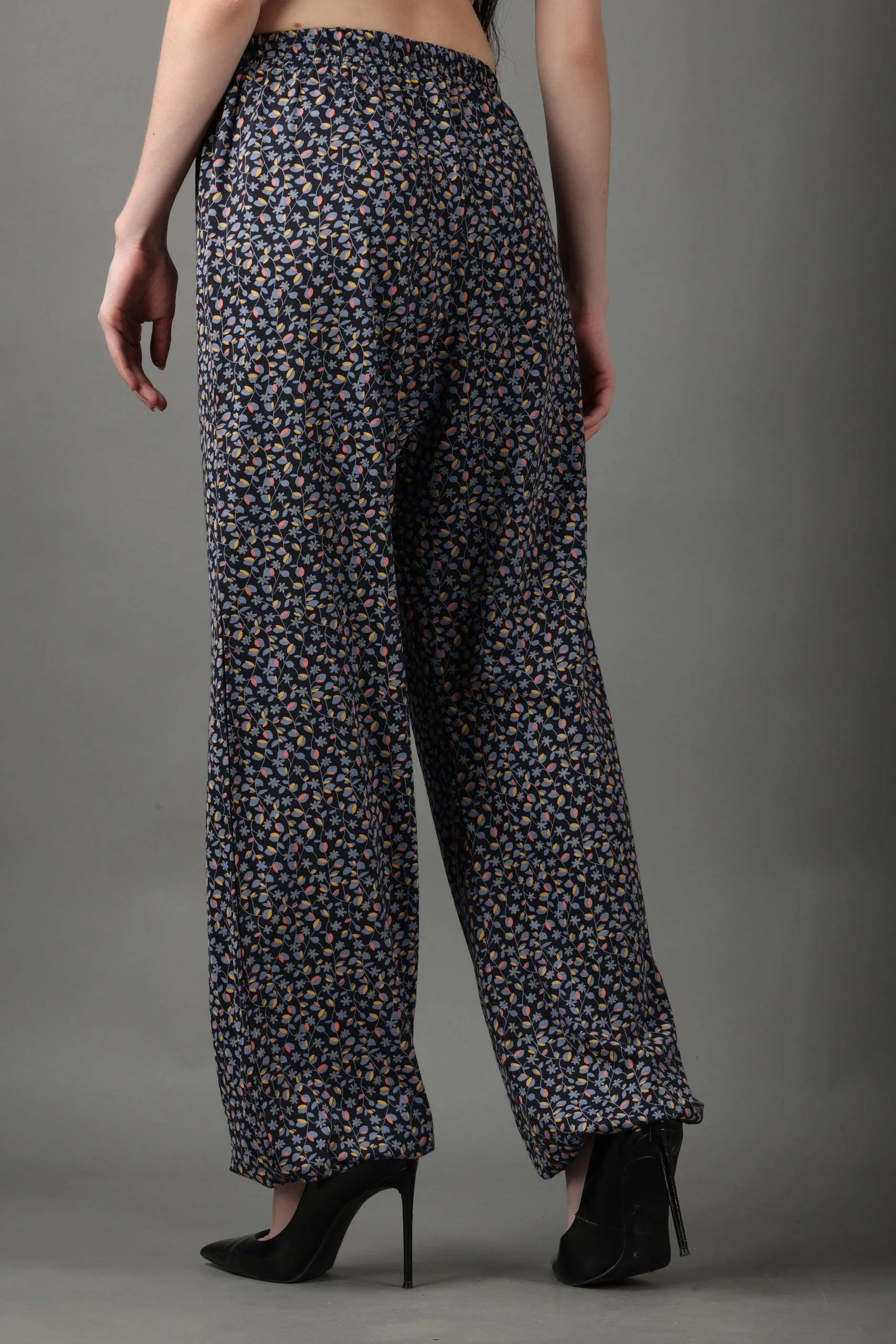 Navy Blue Small Floral Printed Pyjamas