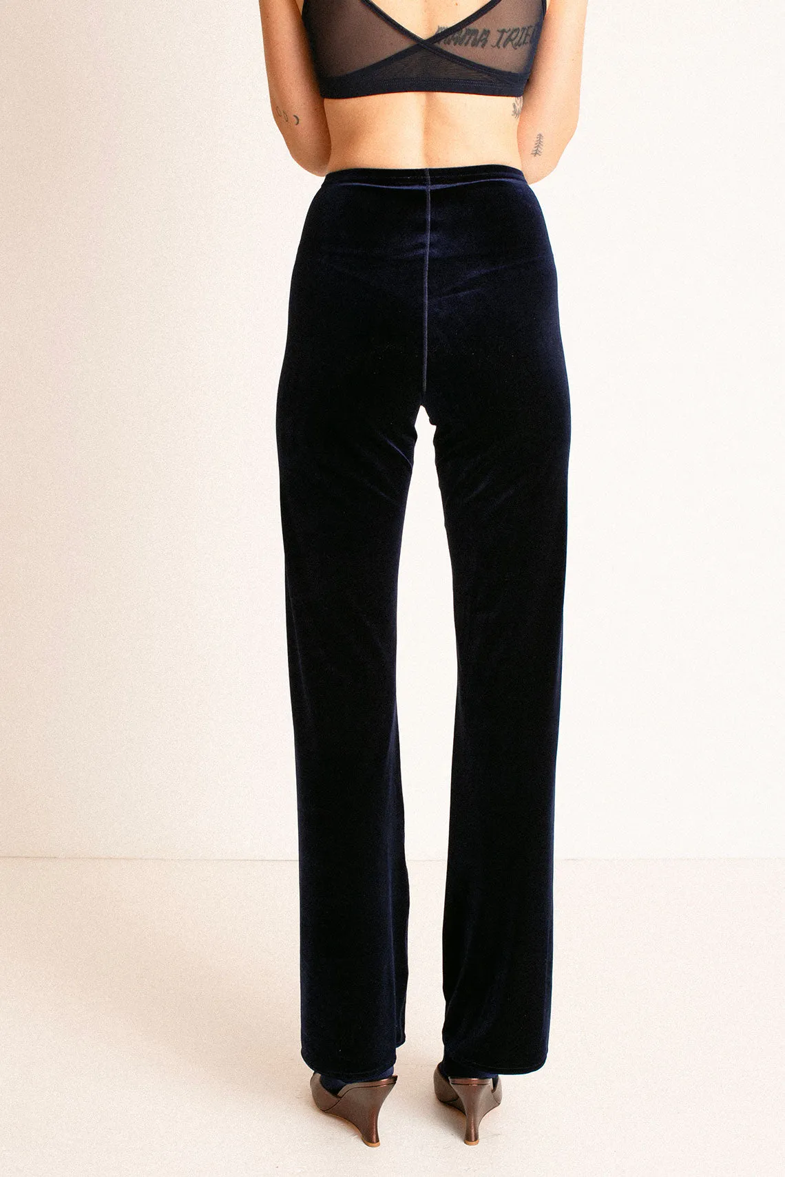 Navy Velvet Wide Leg Pant