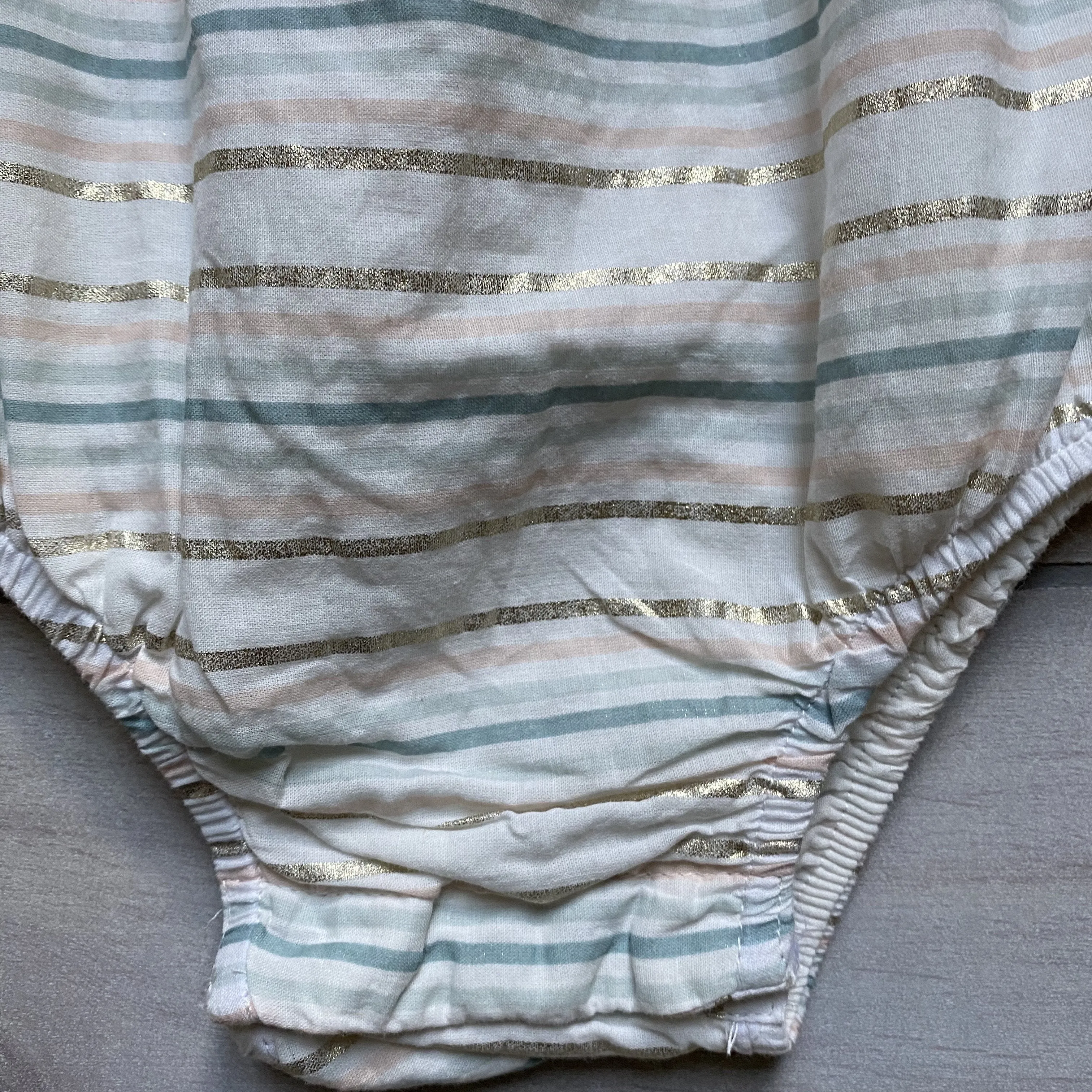 NEW Dylan & Abby Gold Striped Neutral Tones Bubble Romper