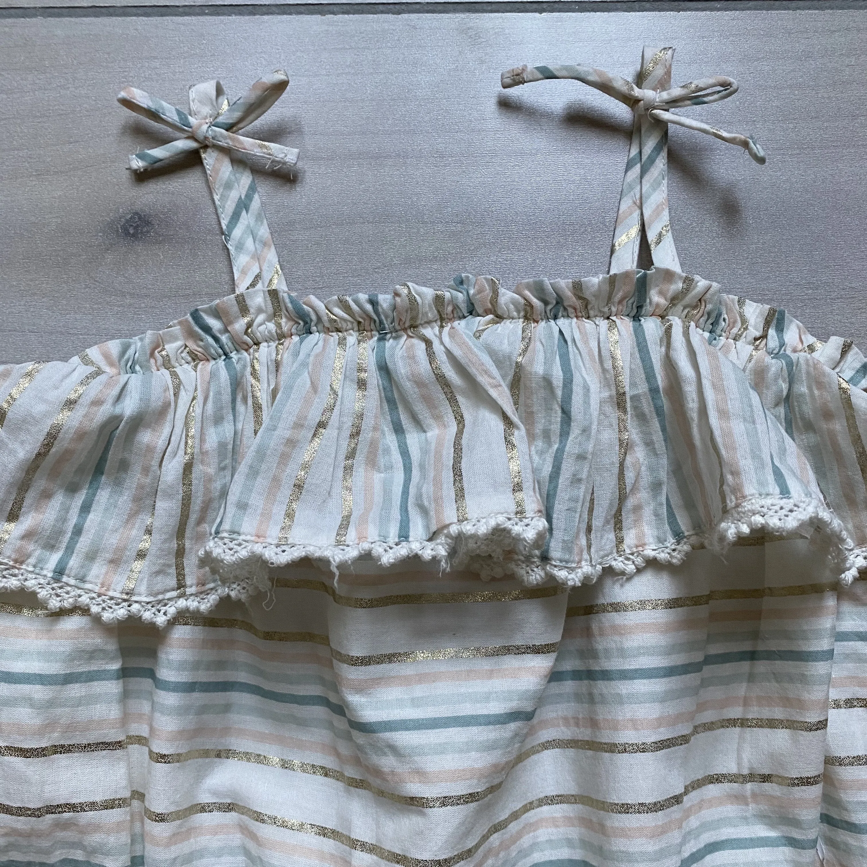 NEW Dylan & Abby Gold Striped Neutral Tones Bubble Romper