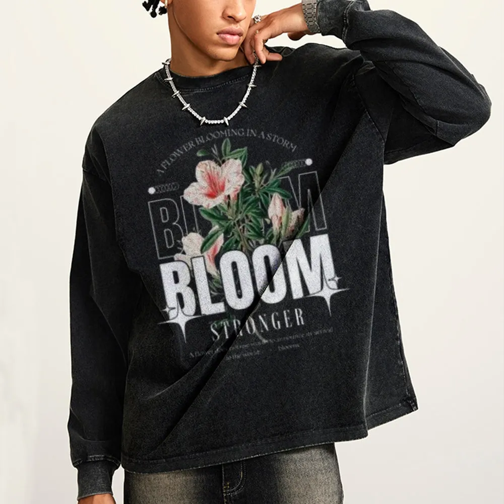 Oversized Vintage Washed Bloom Flower Graphic Sweatshirt