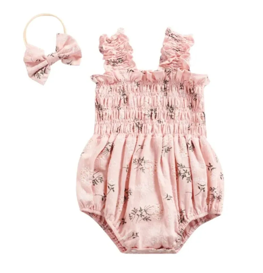 Pink Floral Romper with Headband  #100086