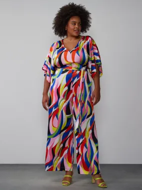 Plus Satin Geometric Print Jumpsuit