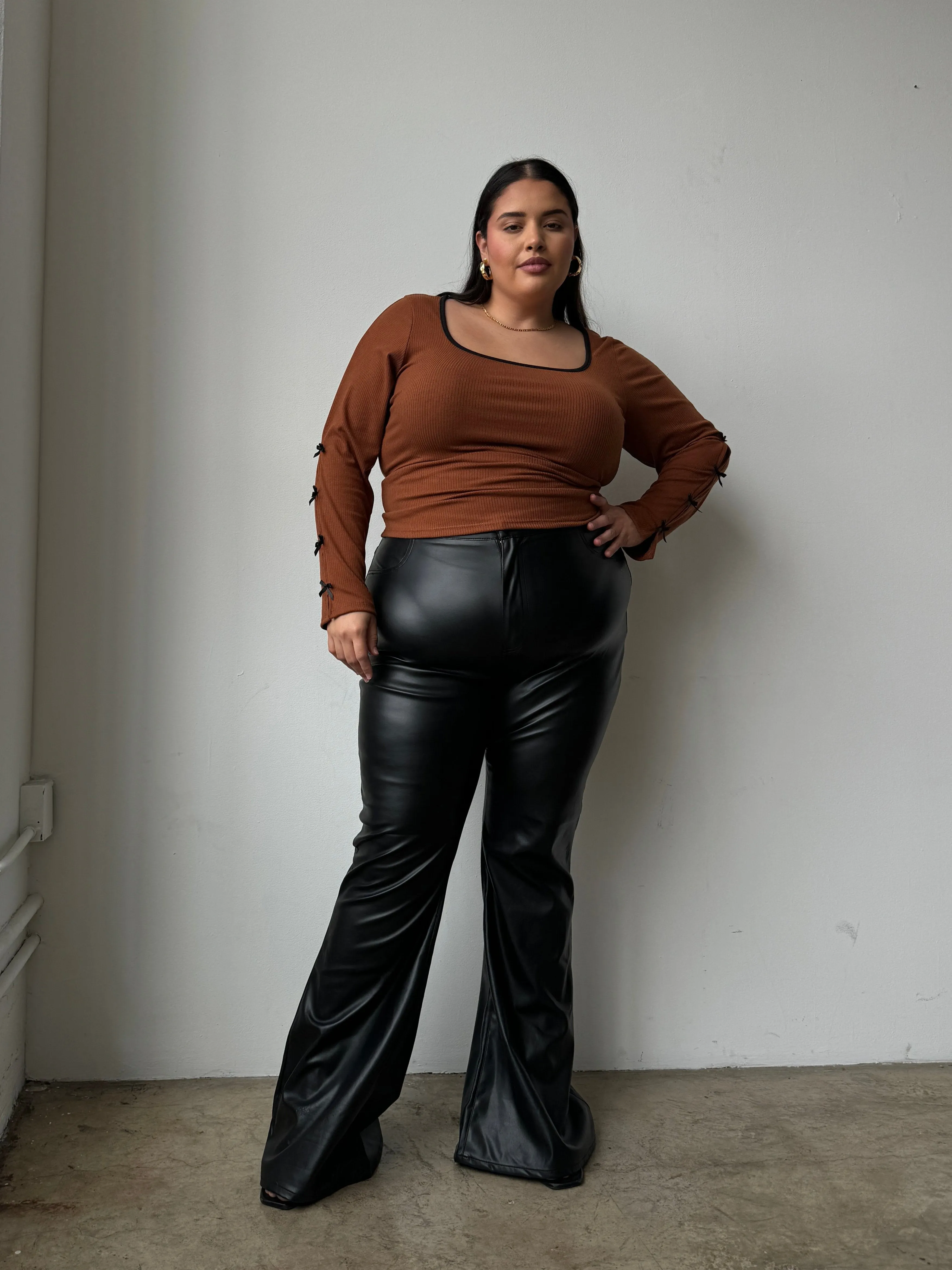 Plus Size PU Leather Flared Pants