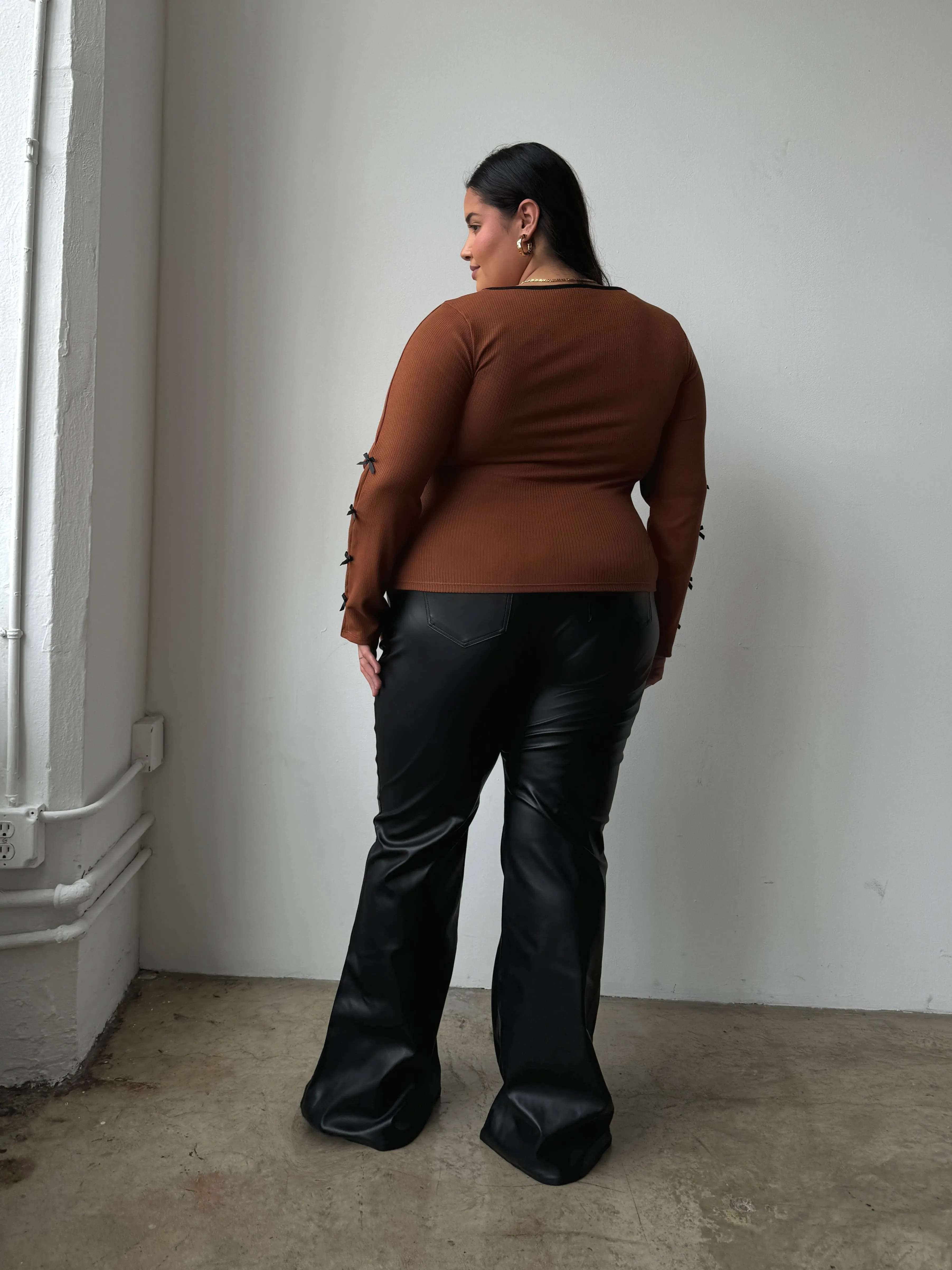 Plus Size PU Leather Flared Pants