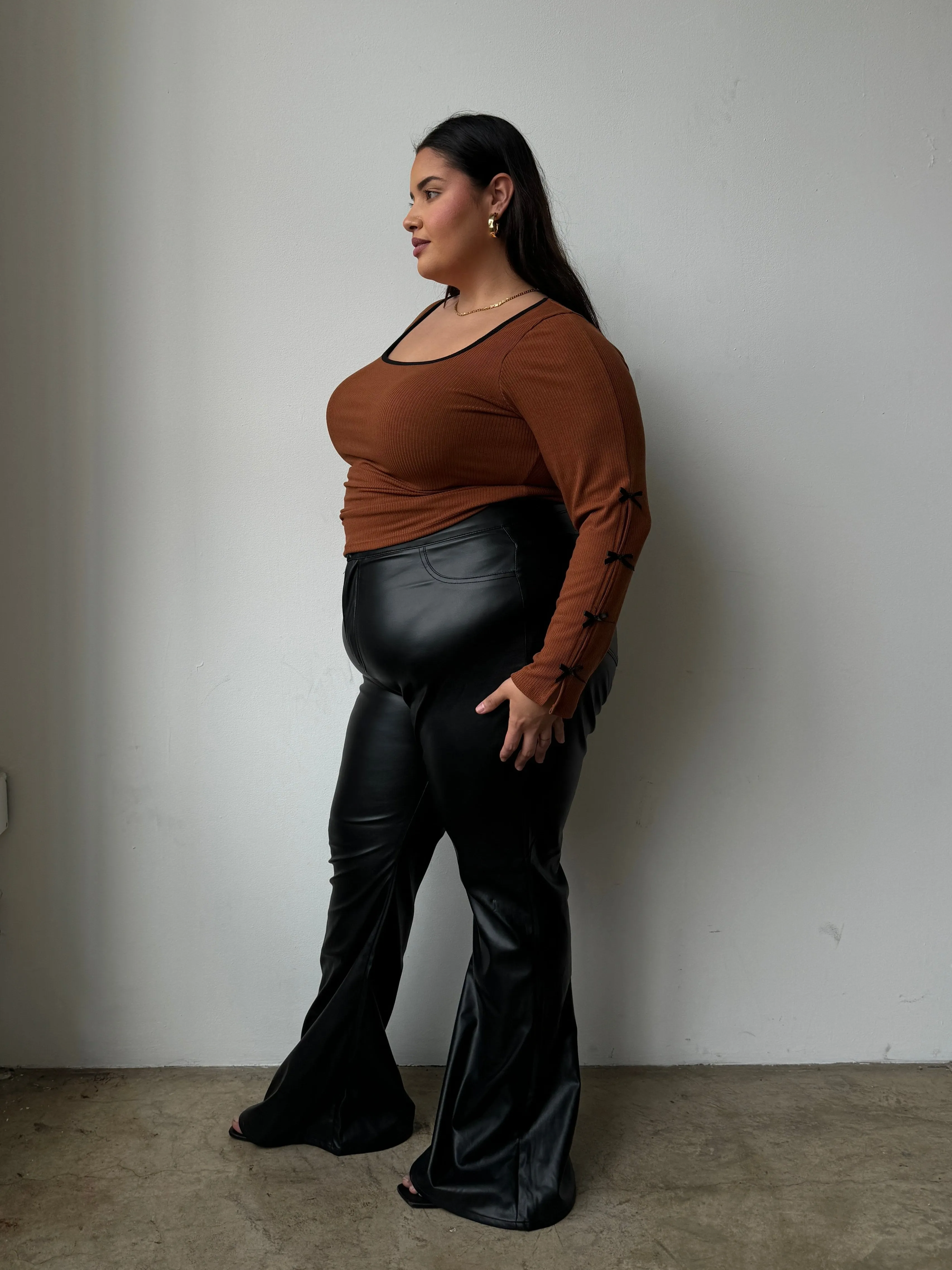 Plus Size PU Leather Flared Pants