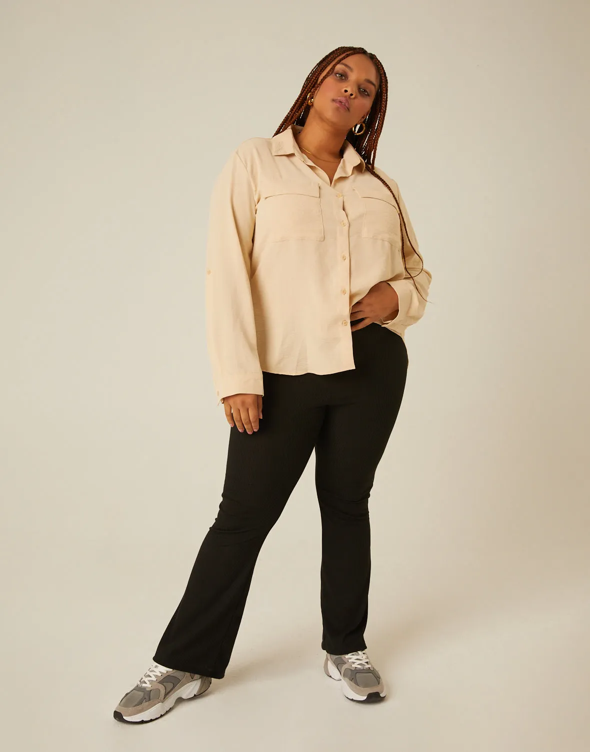 Plus Size Ribbed Flare Pants