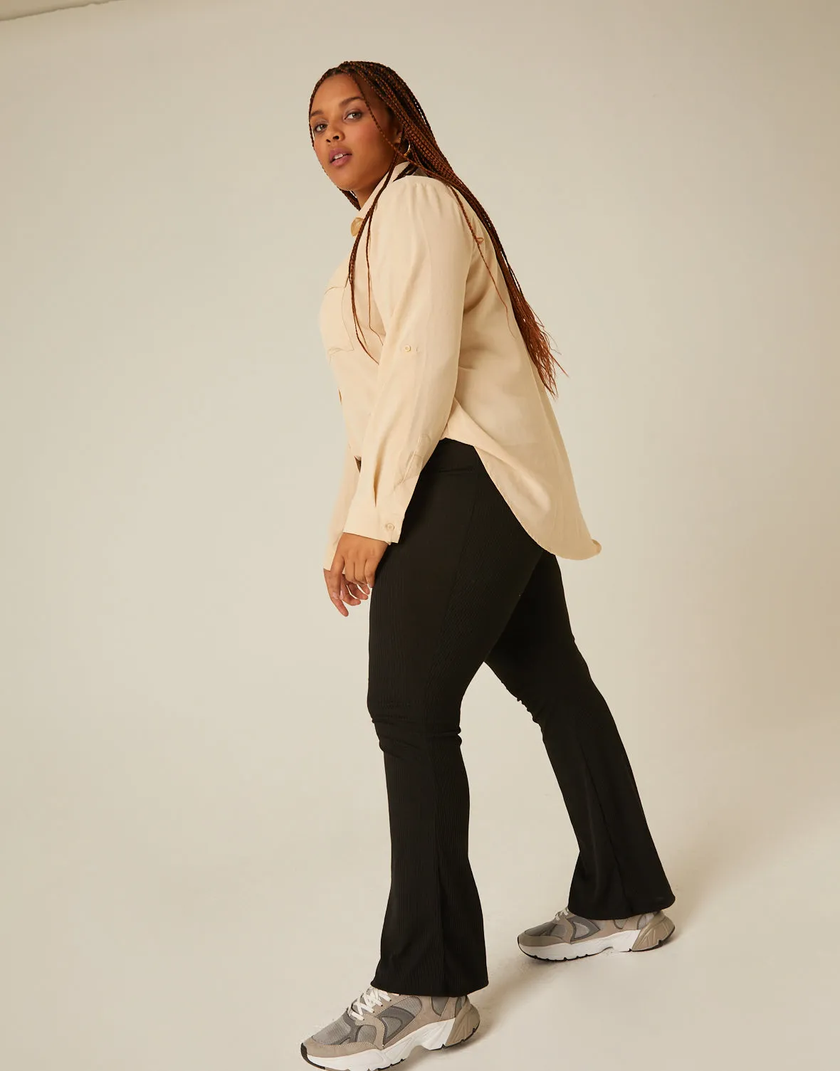 Plus Size Ribbed Flare Pants