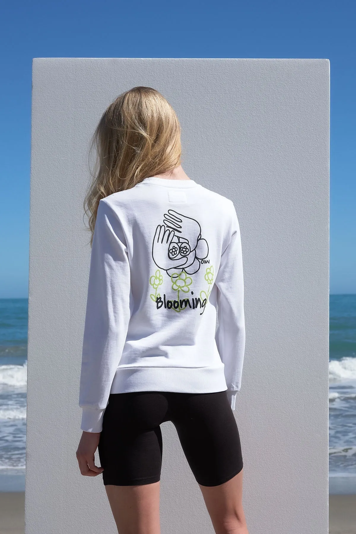 Printed Crew Neck Sweatshirt White