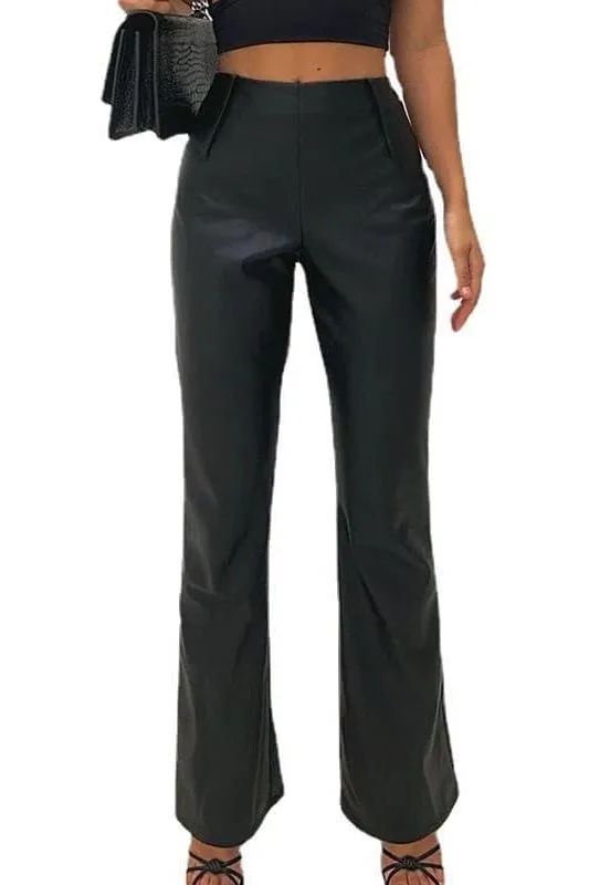 PU high waist flared pants