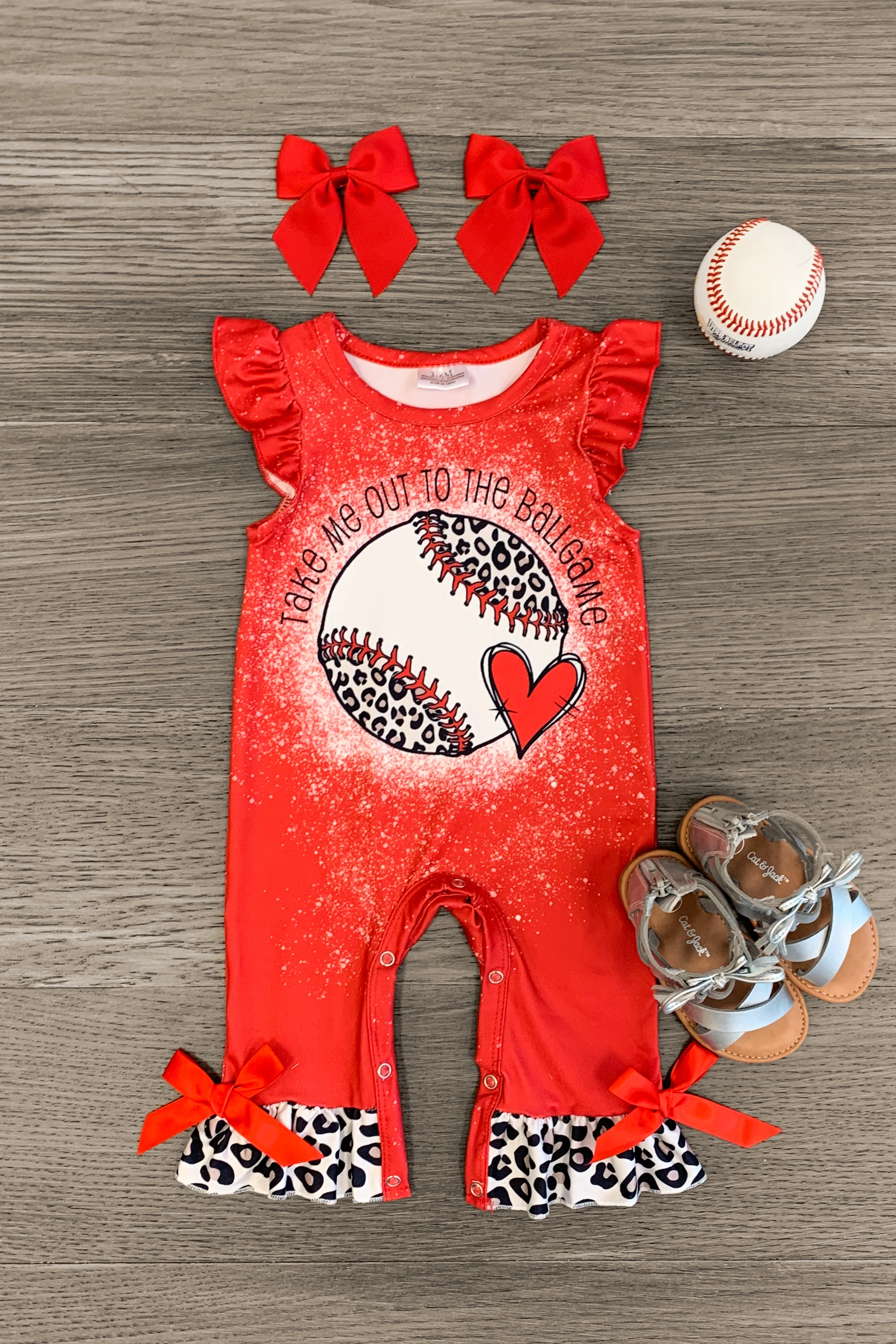 "Take Me Out To The Ballgame" Red Romper