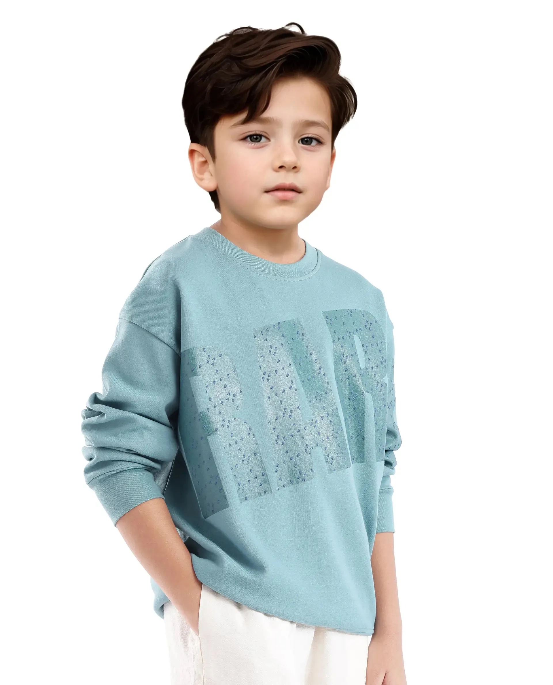 Rare Ones Kids Cramet Turq Cotton Poly Full Sleeve Gel With Hd Print Sweatshirt