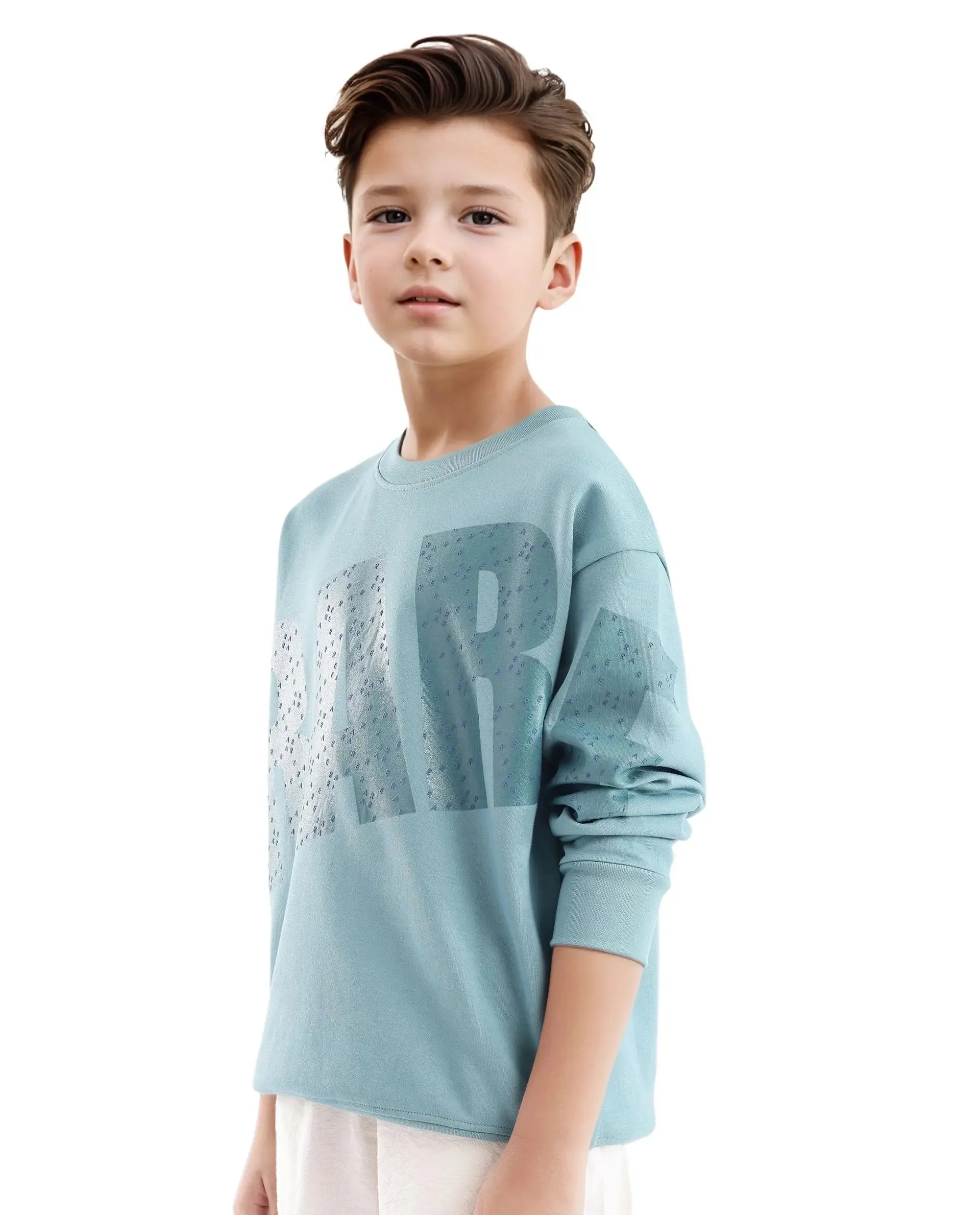 Rare Ones Kids Cramet Turq Cotton Poly Full Sleeve Gel With Hd Print Sweatshirt