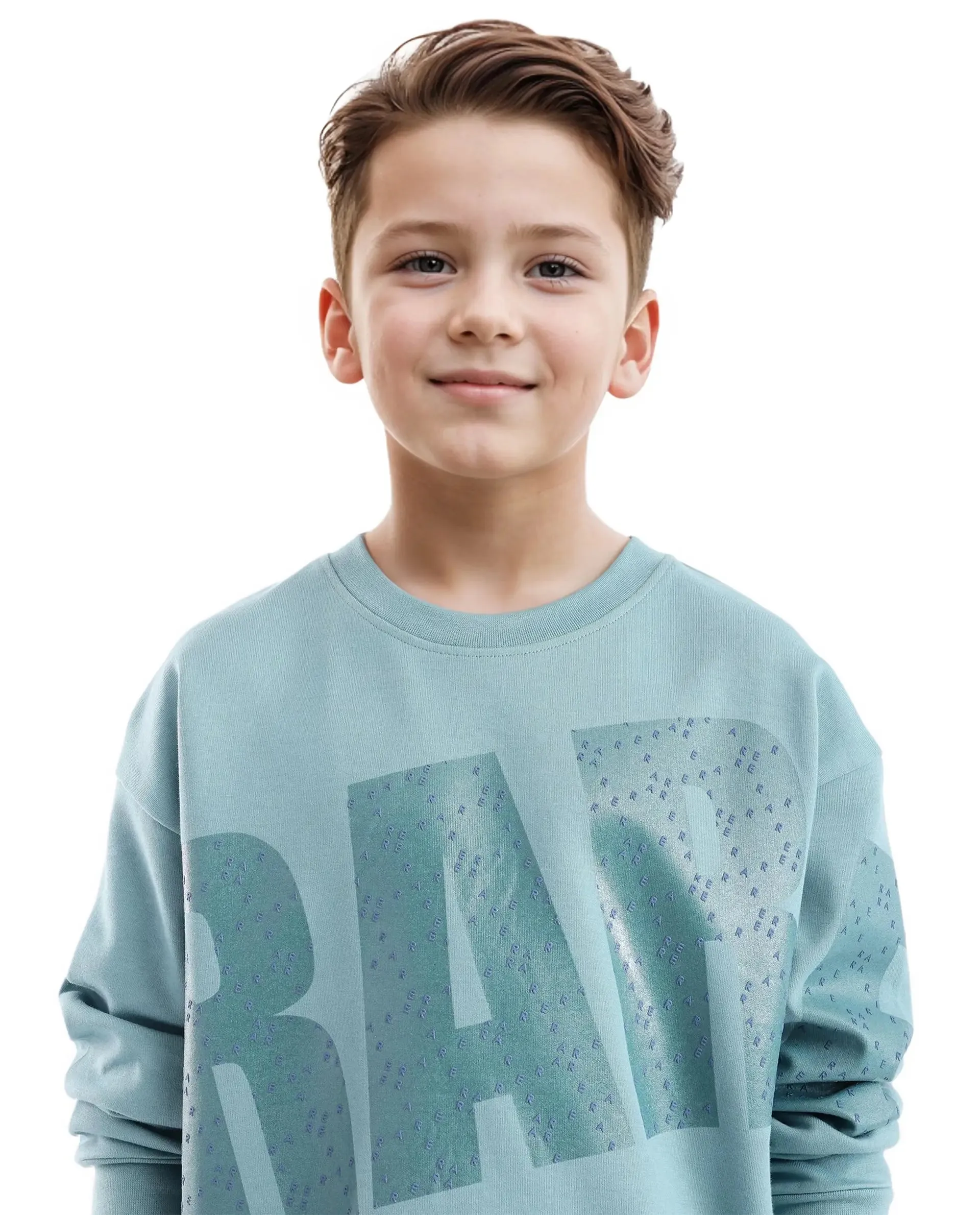 Rare Ones Kids Cramet Turq Cotton Poly Full Sleeve Gel With Hd Print Sweatshirt