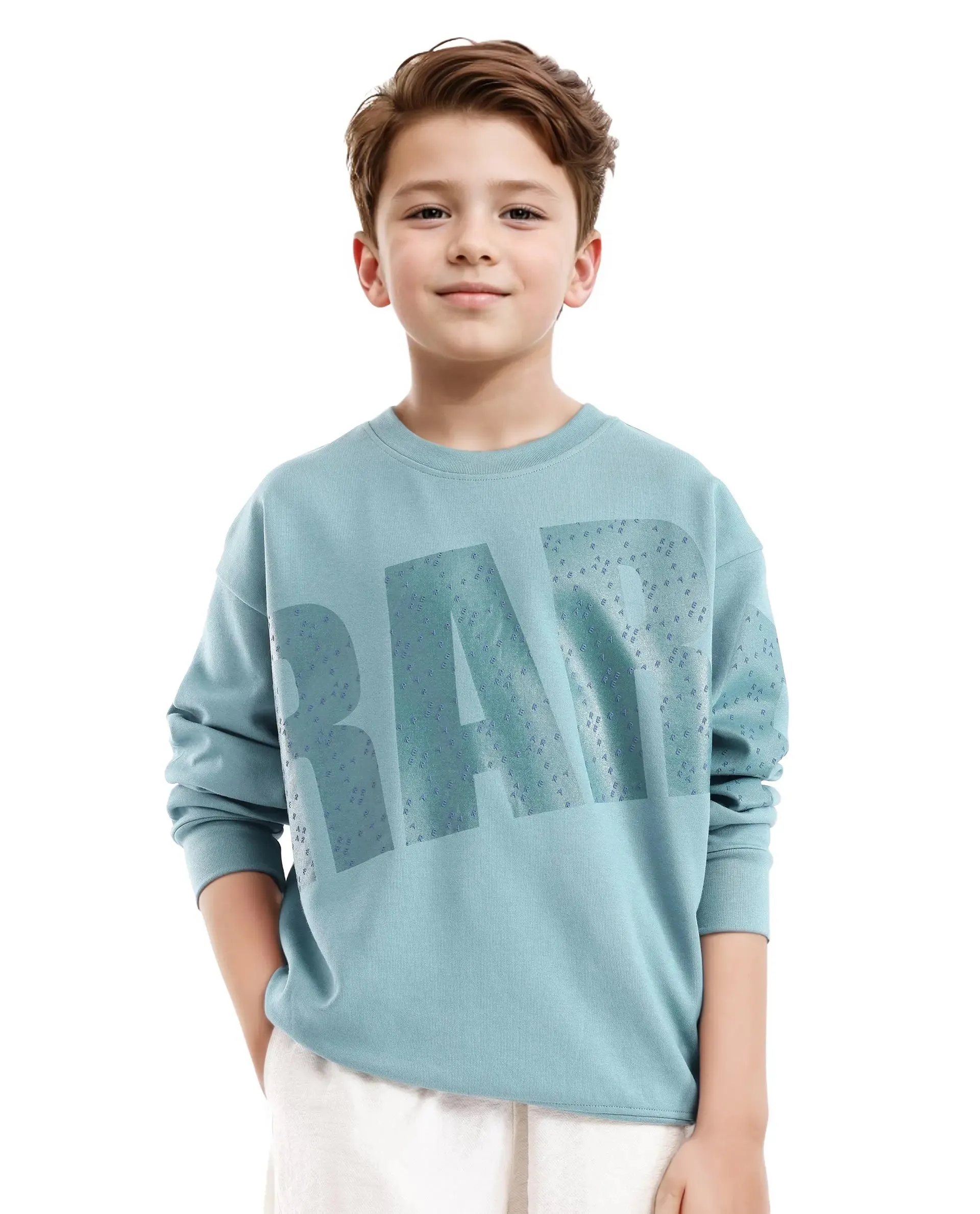 Rare Ones Kids Cramet Turq Cotton Poly Full Sleeve Gel With Hd Print Sweatshirt