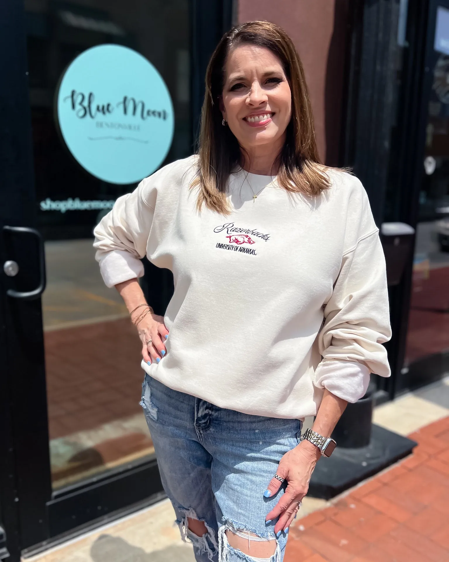 Razorbacks Embroidered Script Cream Sweatshirt