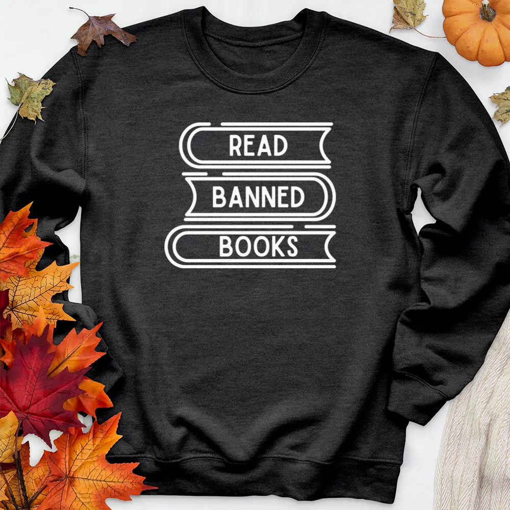 read banned books stack premium crewneck sweatshirt